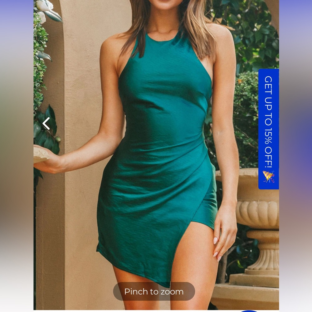 SONOMA HALTERNECK FAUX WRAP TWIST BACK MINI DRESS JADE GREEN